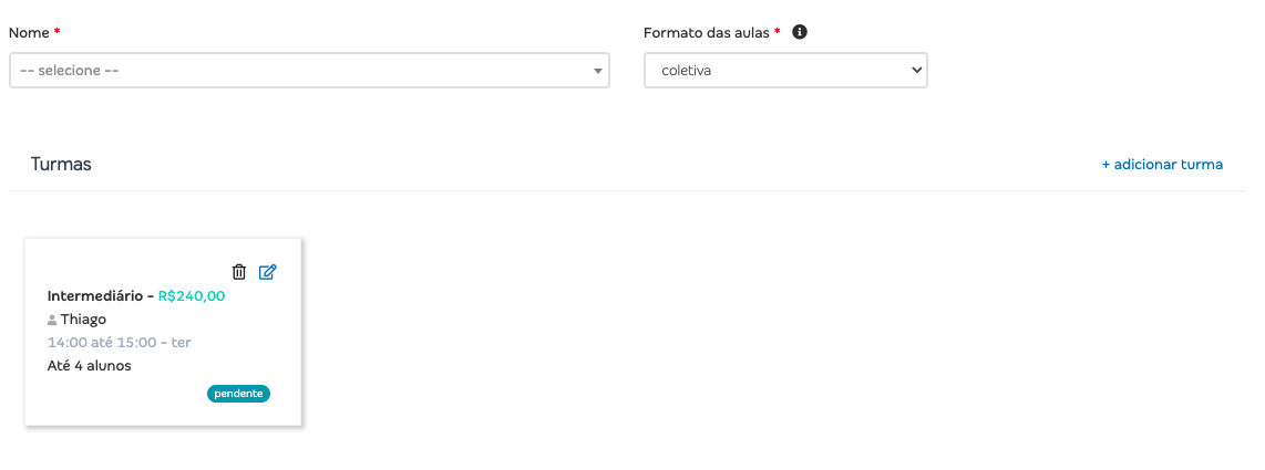 exemplo de curso com formato de aulas coletivas